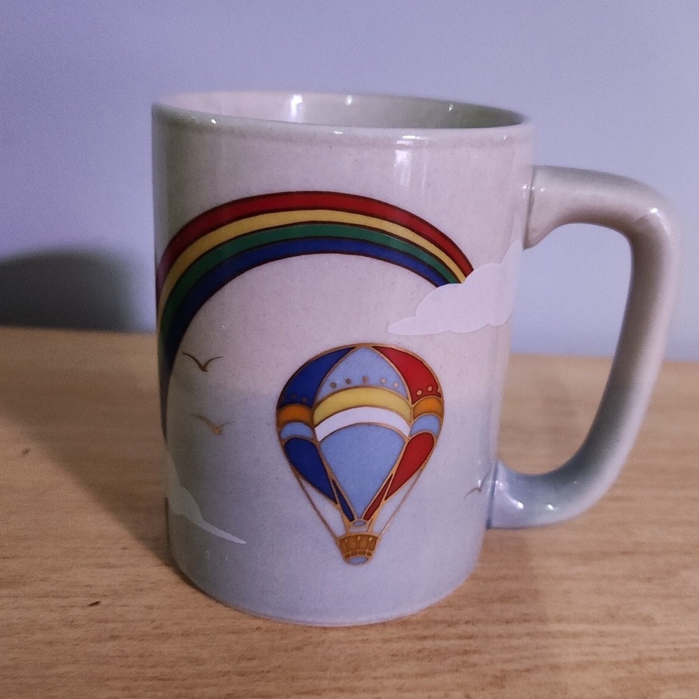 Otagiri Mug Rainbow Hot Air Balloon Japan Two-Tone Multicolor Vintage Coffee Cup